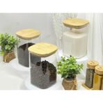Bambu Kare Kapak Vakumlu Baharatlık Çok Amaçlı Kavanoz 3 Lü Set - Şeffaf - 1000 ml