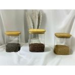 Bambu Kare Kapak Vakumlu Baharatlık Çok Amaçlı Kavanoz 3 Lü Set - Şeffaf - 850 ml