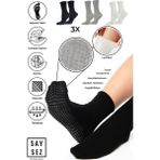 Bambu Kaydırmaz Taban Silikon Baskı Hac Umre Tavaf Hamile Pilates Yoga Lastiksiz Çorap 3'lü - 36 - 41 - Beyaz - Siyah - Gri Melanj