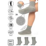 Bambu Kaydırmaz Taban Silikon Baskı Hac Umre Tavaf Hamile Pilates Yoga Lastiksiz Çorap 3'lü - 36 - 41 - Gri Melanj