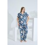 Bambu Kısa Kol Düğmeli Büyük Beden Kadın Pijama Takımı 74059 - Çok Renkli - 7XL