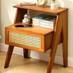 Bambu Komodin Sehpası, Dekoratif Rattan ABS Çekmeceli ve Açık Raflı, Yatak Odası, Oturma Odası, Ofis için Kolay Montaj 43x32x51 cm (Kahverengi)