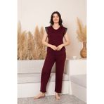 “Bambu Kumaş Büyük Beden Kadın Dantelli Kısa Kollu Pijama Takımı – Yumuşak, Nefes Alabilir, Şık ve Rahat, M-5XL” Bordo 3XL