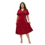 Bambu Kumaş Dantel Yaka Detaylı Battal Beden Kloş Elbise-Bordo-5XL