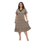 Bambu Kumaş Dantel Yaka Detaylı Battal Beden Kloş Elbise-Çıtır Leopar-3XL