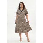 Bambu Kumaş Dantel Yaka Detaylı Battal Beden Kloş Elbise-Çıtır Leopar-6XL