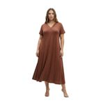 Bambu Kumaş Dantel Yaka Detaylı Battal Beden Kloş Elbise-Tarçın-4XL