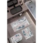 Bambu Kumaş Kaymaz Tabanlı Yıkanabilir 3'Lü Klozet Takımı Dijital Baskı Banyo Paspas Seti Bklz0004 Renkli 60 X 100