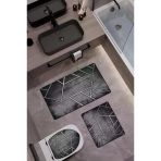 Bambu Kumaş Kaymaz Tabanlı Yıkanabilir 3'Lü Klozet Takımı Dijital Baskı Banyo Paspas Seti Bklz0007 Renkli 60 X 100