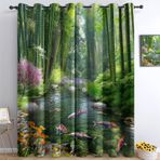 Bambu Orman Göleti Çocuk Yatak Odası için Yeşil Karartma Perdeleri 2 Parça Isı Yalıtımlı Perdeler G 117 x U 130 cm Karartma Kuşgözü Pencere İşlemesi Kreş Dekorasyonu için Grometler ile
