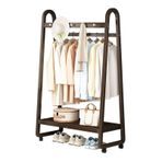 Bambu Palto Elbise Askılı Ray Kancalı ve Ayakkabılı Depolama Rafı Çok Fonksiyonlu Hareketli Giysi Rafı Yatak Odası Oturma Odası için Stand (Ceviz 80 cm)