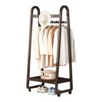 Bambu Palto Giysileri Tekerlekli Askılı Raf, Kancalı ve Ayakkabılı, Depolama Rafı Çok Fonksiyonlu Hareketli Giysi Rafı Yatak Odası ve Oturma Odası için Stand (Ceviz 70 cm)