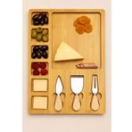 Bambu Peynir Sunum Ve Kahvaltı Tahtası 4 Lü Set 3 Bıçak + Bölmeli Servis Bambu