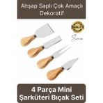 Bambu Saplı 4'lü Mini Şarküteri Bıçakları Servis Sunumluk Peynir ve Ekmek Kesimi Için Spatula Seti - diğer