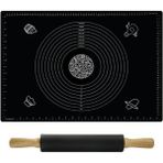 Bambu Saplı Silikon Merdane ve Hamur Matı Set 45*65 - Siyah