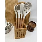 Bambu Saplı Silikon Mutfak Servis Seti, 4 Parça, Beyaz, Pişirme ve Servis Için Ideal - Seçenek 1