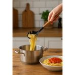 Bambu Saplı Silikon Spagetti Makarna Servis Kaşığı Siyah - 32 cm