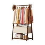 Bambu Serbest Daimi Elbise Askısı, 2 Katmanlı Depolama Raflı, Yatak Odası için Şık Asılı Konfeksiyon, Portmanto, 66x40x159cm, Dayanıklı ve Yer Tasarruflu Tasarım