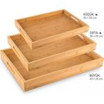 Bambu Servis Tepsisi Seti, Doğal Ahşap, 3'Lü Set, Küçük-Orta-Büyük, Kahvaltı Sunum Için