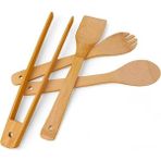 Bambu Servis ve Spatula Seti 4'lü Set, 4 Adet Bambu Servis Seti - Rustik Şıklıkla Sofranızı