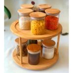 Bambu Standlı 10 Adet 250 ml Bambu Kapaklı Borısilikat Cam Baharatlık Seti Baharatlık Takımı