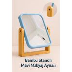 Bambu Standlı Dikdörtgen Çerçeveli Makyaj Traş Aynası Komedin Dresuar Wc Aynası 18X15 Cm