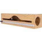 Bambu Streç Film Düzenleyici - Pratik Kesicili Alüminyum Folyo Yağlı Kağıt Saklama Kutusu - Mutfak Çekmece İçi Düzenleyici Organizer - 33 Cm Uyumlu Ahşap Streç Kutusu