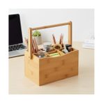 Bambu Taşıma Kulplu Çok Amaçlı Düzenleyici - 6 Bölmeli Çatal Bıçaklık | Ofis, Banyo ve Masaüstü Caddy Organizer (21.6X14X12.7 Cm) - standart