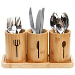 Bambu Tezgah Üstü Kaşıklık 3'lü Organizer Set - Kaşık, Çatal, Bıçak Mutfak Malzemeleri için Delikli Süzgeç Tabanlıklı 3 Adet Organizer Desenli Mutfak Düzenleyici Set, Bambu Stant Dahil