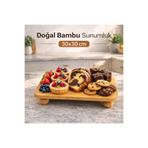 Bambu Top Mantar Ayaklı Kare Sunumluk 30x30 cm – Şık Pasta & Tatlı Servis Tabağı Kahverengi 30 x 30
