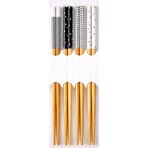 Bambu Yemek Çubuğu Seti, 23 Cm, Siyah Beyaz Desenli, 4 Çift (Siyah)