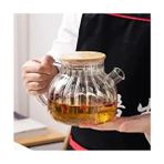 Bambu Zarafeti, Balık Sırtı,dilimli Model 1000 ml Süzgeçli Cam Demlik Bitki Çayları ,borosilikat