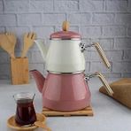 Bambum Lumino Pembe Bambu Kulplu Emaye Çaydanlık Takımı