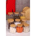 Bambum Zone - 9'lu Cam Saklama Kabı 600ML-800ML-1300ML Vakumlu Bambu Kapaklı - Ahşap - 2,7 lt