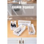 Bambus Home 4’lü Beyaz Mutfak Çekmece Içi Düzenleyici – Kaşık Çatal Bıçak Organizeri, Plastik Düzenleme Kutusu