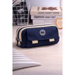 Bambus Home Önü Cepli 3 Bölmeli Büyük Kapasiteli Öğrenci/ofis Malzeme Kumaş Kalem Kutusu Kalemlik - Lacivert - 7x13x23CM