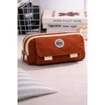 Bambus Home Önü Cepli 3 Bölmeli Büyük Kapasiteli Öğrenci/ofis Malzeme Kumaş Kalem Kutusu Kalemlik - Tarçın - 7x13x23CM