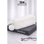 Bambus Home Peluş Tek Gözlü Bölmeli Okul Için Ponponlu Çok Amaçlı Organizer Kalemlik Kalem Kutusu - Beyaz - Tek Bölmeli