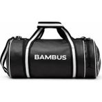Bambus Home Silindir Spor ve Seyahat Çantası Suni Deri Omuz Çantası Unisex Su Geçirmez - Siyah