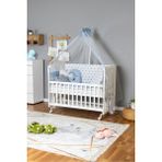 Bamgidoo Ahşap Bebek Beşiği Anne Yanı Beşik -70X130 -Mavi Yıldız 3 Yastıklı Uyku Seti Yataklı Tekerlekli - Gri - Fuşya