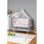 Bamgidoo Ahşap Bebek Beşiği Anne Yanı Beşik 70x130 - Pembe Yıldız 1 Yastıklı Uyku Seti Yataklı Tekerlekli
