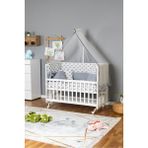 Bamgidoo Ahşap Bebek Beşiği Anne Yanı Beşik Beyaz 70X130 - Gri Balina Uyku Seti Yataklı Tekerlekli - Neo Lime