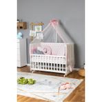 Bamgidoo Ahşap Bebek Beşiği Anne Yanı Beşik Beyaz 70X130 - Pembe Yıldız 3 Yastıklı Uyku Seti Yataklı - Kırmızı