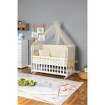 Bamgidoo Ahşap Bebek Beşiği Anne Yanı Beşik Beyaz 70X130 - Sarı Yıldız 1 Yastıklı Uyku Seti Yataklı