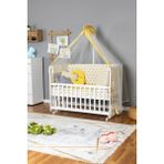 Bamgidoo Ahşap Bebek Beşiği Anne Yanı Beşik Beyaz 70X130 - Sarı Yıldız 3 Yastıklı Uyku Seti Yataklı - Krem