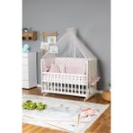 Bamgidoo Ahşap Beşik Anne Yanı Bebek Beşiği Beyaz 70X130 - Pembe Balina Uyku Seti Yataklı - Beyond Grey