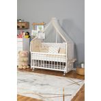 Bamgidoo Ahşap Beşik Anne Yanı Bebek Beşikleri Beyaz 60x120 Krem Prens (ERKEK) Uyku Seti Yatak Tekerlekli