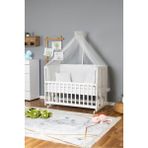 Bamgidoo Ahşap Beşik Anne Yanı Beşik Beyaz 60X120 - Beyaz Güpür Uyku Seti + Yataklı - Bej - Sarı