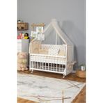 Bamgidoo Ahşap Beşik Anne Yanı Beşik Beyaz 60X120 Krem Prenses (Kız) Uyku Seti Yatak Tekerlekli - Light Grey