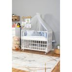 Bamgidoo Ahşap Beşik Anne Yanı Beşik Beyaz 60X120 - Mavi Gri Örgü Uyku Seti Seti + Yatak + Tekerlekli - Kırmızı - Bej